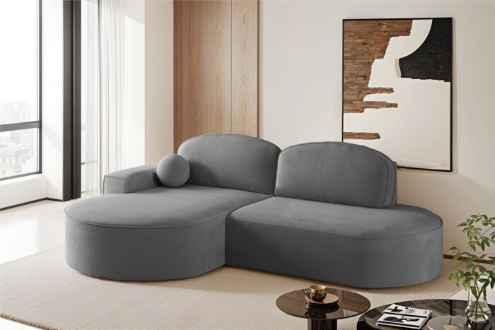 Ecksofa mit Schlaffunktion und Bettkasten Modena Runden stoff Salvador