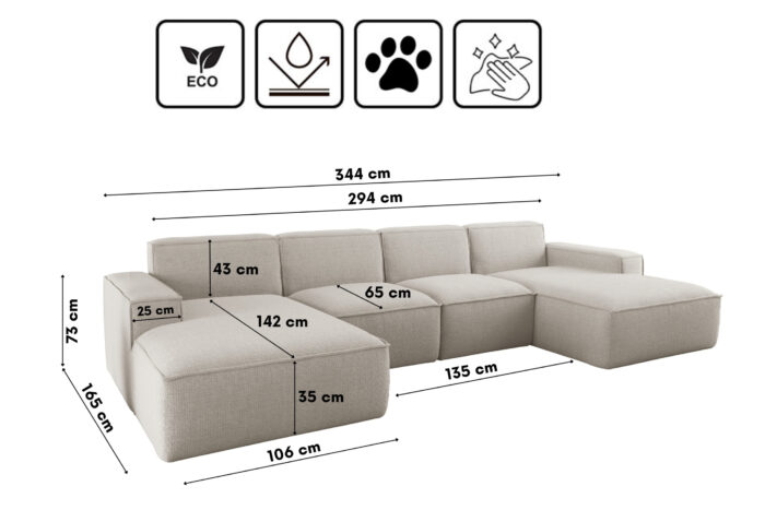 Ecksofa U-Form Siena mit Stoff Artico