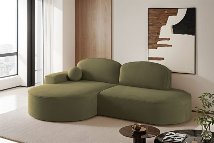 Ecksofa mit Schlaffunktion und Bettkasten Modena Runden stoff Salvador