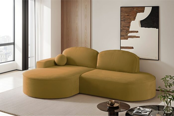 Ecksofa mit Schlaffunktion und Bettkasten Modena Runden stoff Salvador