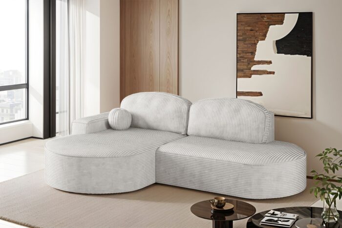 Ecksofa mit Schlaffunktion und Bettkasten Modena Runden stoff Poso