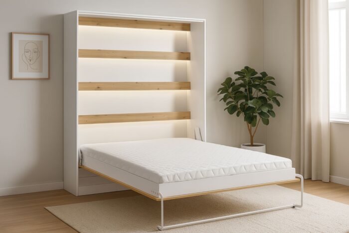 Schrankbett Perfekt 160x200 ein vertikales, das Design und Funktionalität vereint mit Matratze