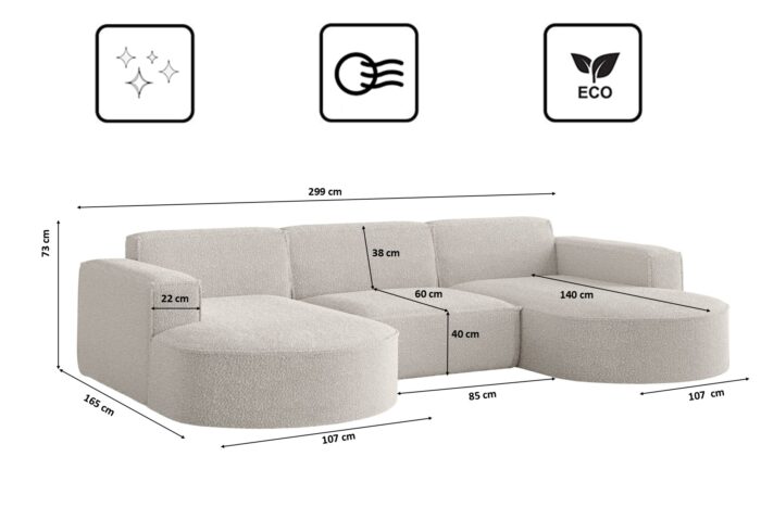 Ecksofa Designer, Sofa U Form MODENA Stoff Loop