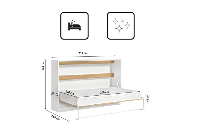 Schrankbett Perfekt 120x200 ein horizontales, das Design und Funktionalität vereint mit Matratze