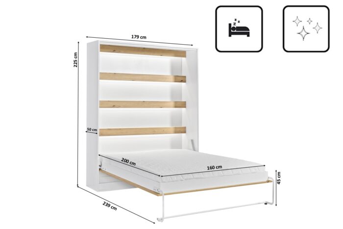 Schrankbett Perfekt 160x200 ein vertikales, das Design und Funktionalität vereint mit Matratze