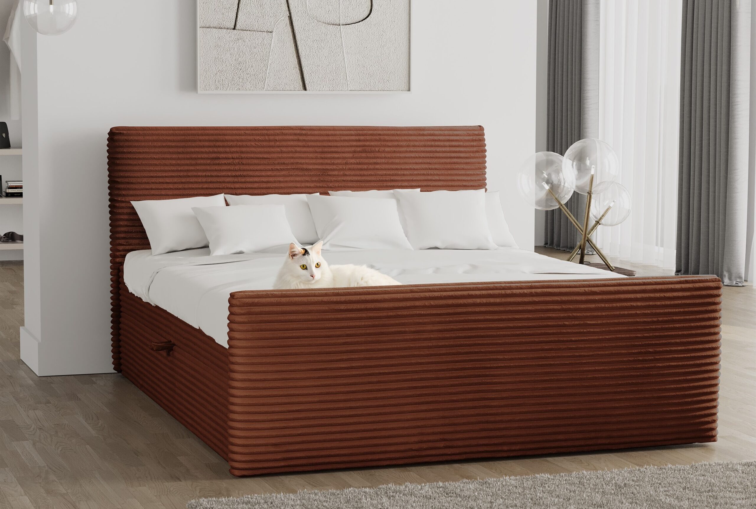 Boxspringbett mit bettkasten und topper TRENTO stoff Plüsch Cord