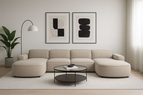 Ecksofa Cursal Round U-Form – großes modulares Sofa mit sanften Rundungen stoff Artico