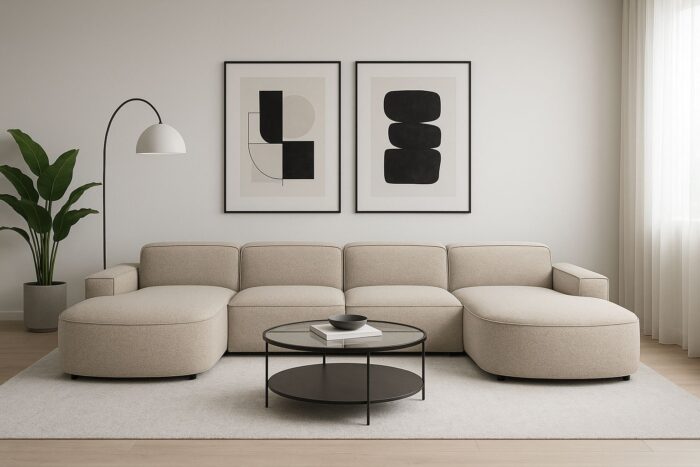 Ecksofa Cursal Round U-Form – großes modulares Sofa mit sanften Rundungen stoff Artico