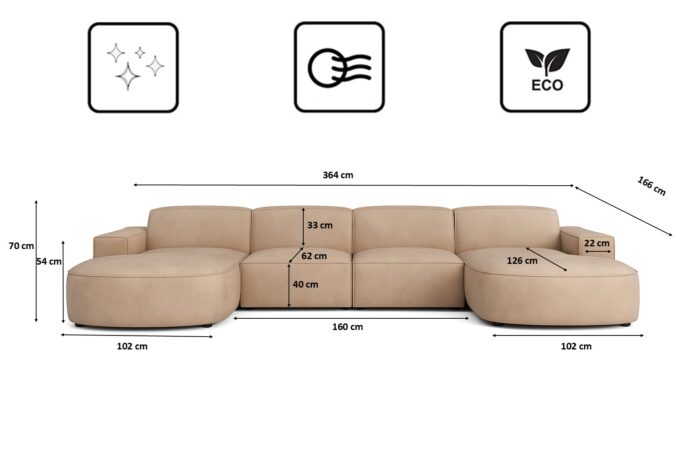 Ecksofa Cursal Round U-Form – großes modulares Sofa mit sanften Rundungen stoff Salvador