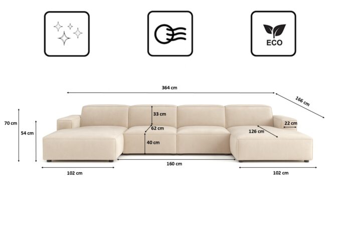 Ecksofa Cursal U-Form – großes modulares Sofa aus hochwertigem Stoff Salvador