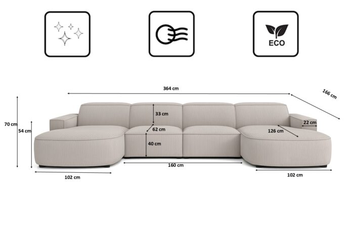 Ecksofa Cursal Round U-Form – großes modulares Sofa mit sanften Rundungen stoff Poso