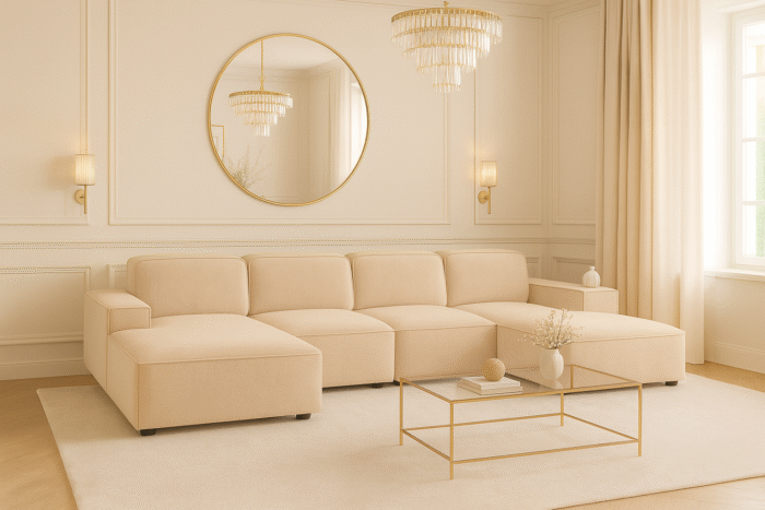 Ecksofa Cursal U-Form – großes modulares Sofa aus hochwertigem Stoff Salvador