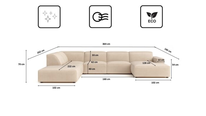 Ecksofa Cursal V – großes modulares Design für Stil und Komfort stoff Salvador