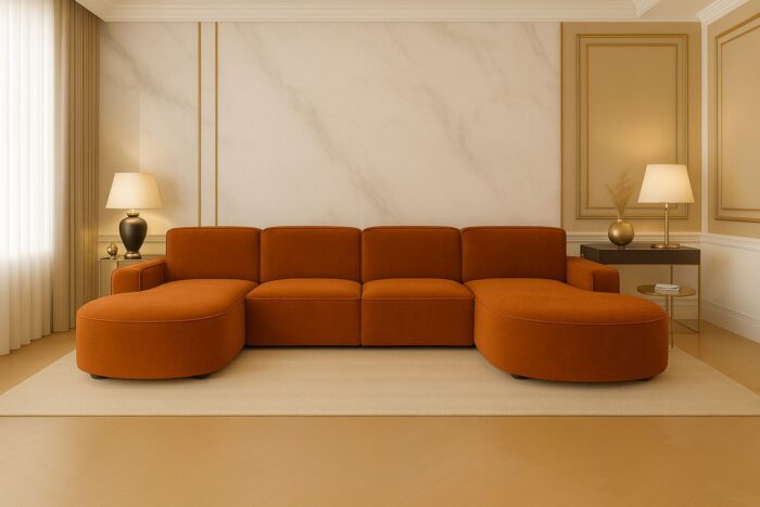 Ecksofa Cursal Round U-Form – großes modulares Sofa mit sanften Rundungen stoff Salvador