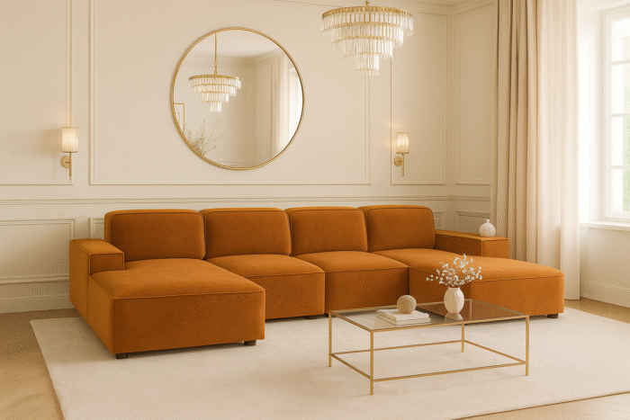 Ecksofa Cursal U-Form – großes modulares Sofa aus hochwertigem Stoff Salvador