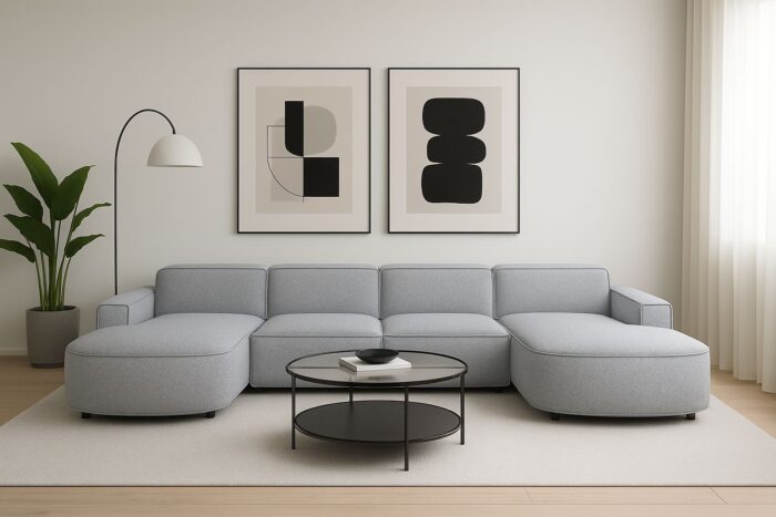 Ecksofa Cursal Round U-Form – großes modulares Sofa mit sanften Rundungen stoff Artico