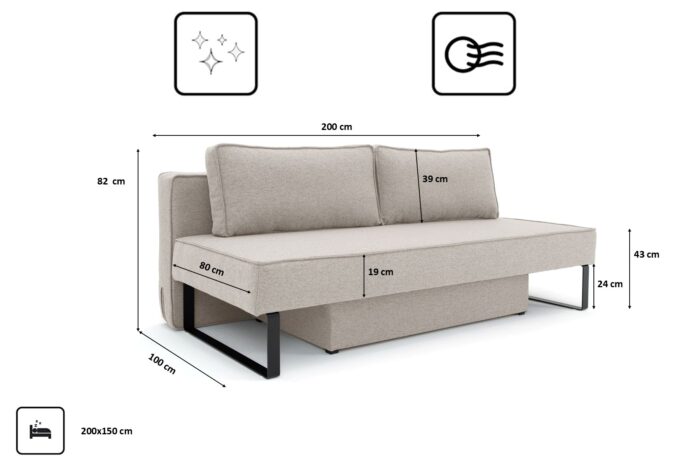 Schlafsofa NOMI mit Bettkasten und Schlaffunktion,Strukturstoff Faro