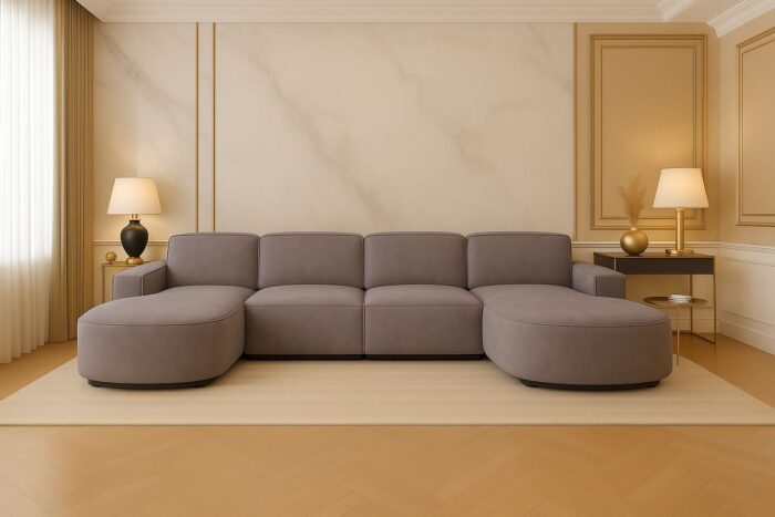 Ecksofa Cursal Round U-Form – großes modulares Sofa mit sanften Rundungen stoff Salvador