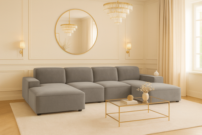 Ecksofa Cursal U-Form – großes modulares Sofa aus hochwertigem Stoff Salvador