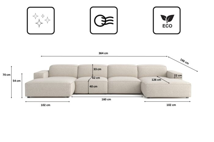 Ecksofa Cursal U-Form – großes modulares Sofa aus hochwertigem Stoff Artico