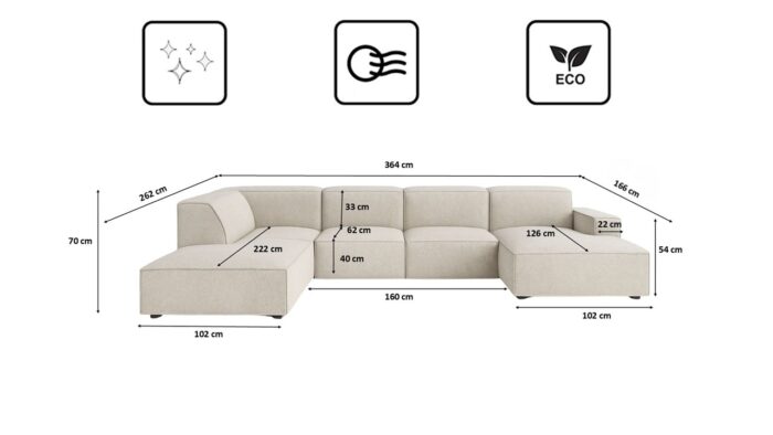 Ecksofa Cursal V – großes modulares Design für Stil und Komfort stoff Artico