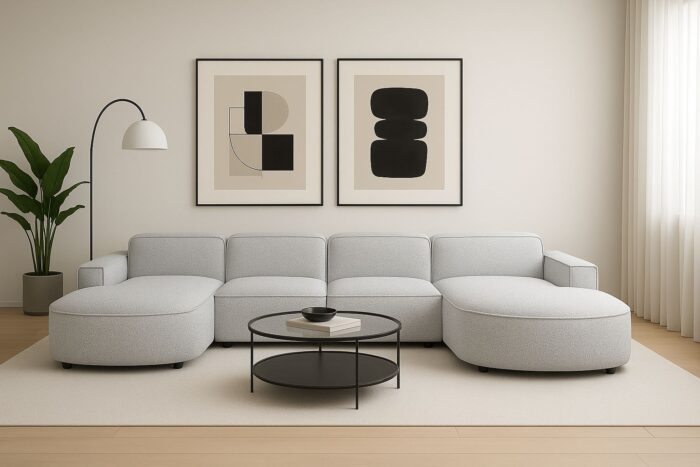 Ecksofa Cursal Round U-Form – großes modulares Sofa mit sanften Rundungen stoff Artico