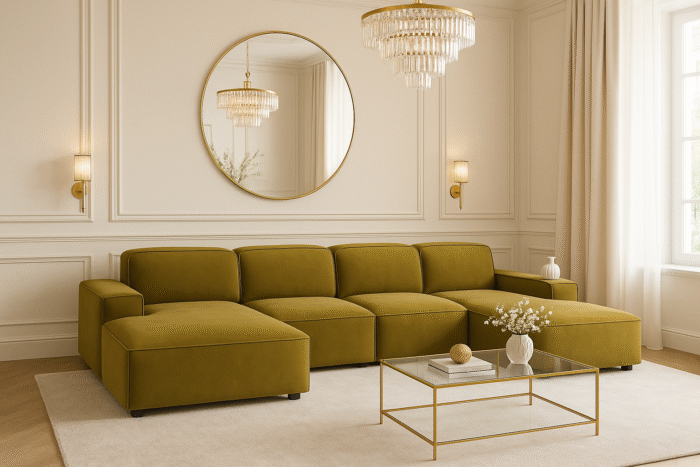 Ecksofa Cursal U-Form – großes modulares Sofa aus hochwertigem Stoff Salvador