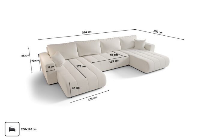 Sofa modernes Ecksofa mit Schlaffunktion und Bettkasten im Stoff WIND MILO U