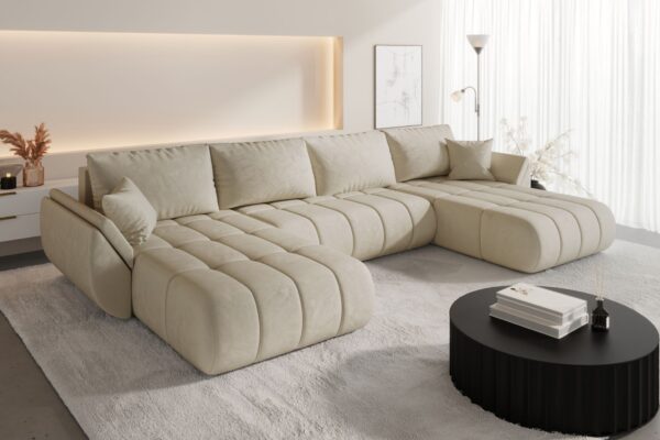 Ecksofa modernes U-Form Sofa mit Schlaffunktion und Bettkasten im Veloursstoff Monolith TOKYO U PREMIUM