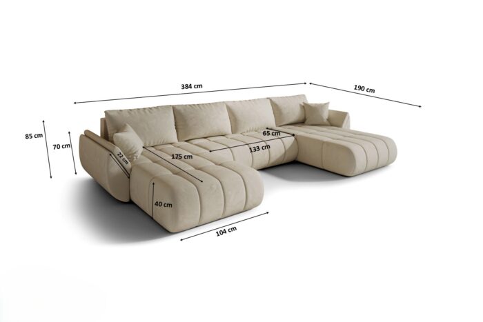 Ecksofa modernes U-Form Sofa mit Schlaffunktion und Bettkasten im Veloursstoff Monolith TOKYO U PREMIUM