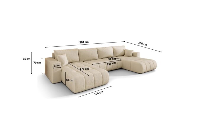 Ecksofa modernes U-Form Sofa mit Schlaffunktion und Bettkasten im Veloursstoff Monolith MILO U PREMIUM