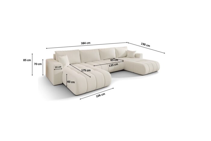 Ecksofa modernes U-Form Sofa mit Schlaffunktion und Bettkasten im Stoff WIND MILO U PREMIUM
