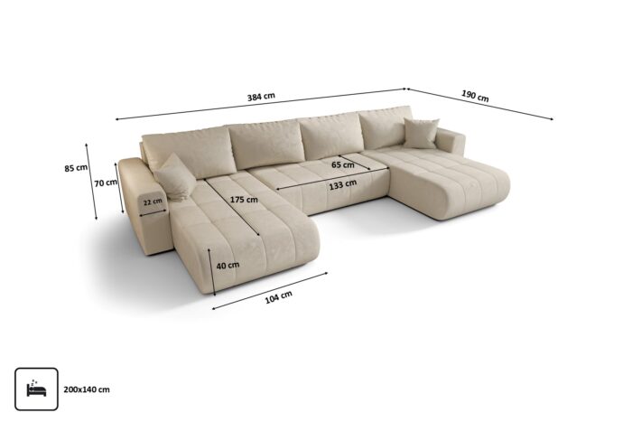 Modernes Ecksofa mit Schlaffunktion und Bettkasten Sofa im Veloursstoff Monolith MILO U
