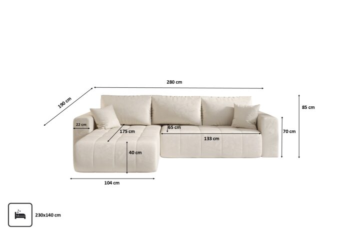 Ecksofa Sofa L-form mit Schlaffunktion und Bettkasten im Veloursstoff Monolith modernes MILO