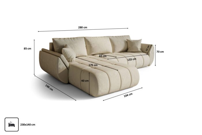 Ecksofa modernes Sofa mit Schlaffunktion und Bettkaste im Veloursstoff Monolith TOKYO PREMIUM