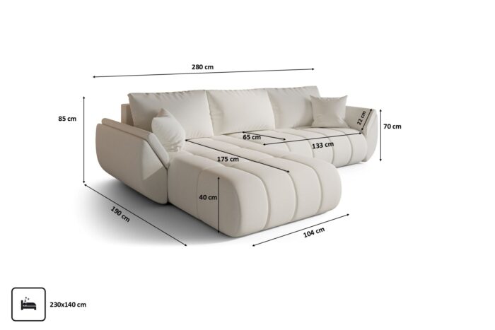 Ecksofa modernes Sofa mit Schlaffunktion und Bettkasten im Stoff WIND TOKYO PREMIUM