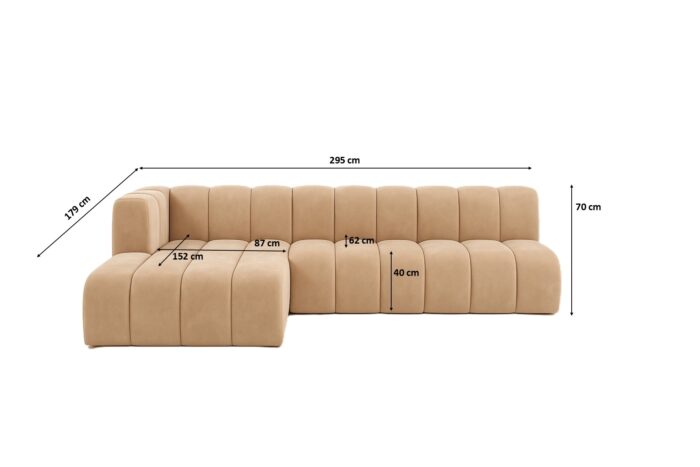 Moderne Ecksofa aus Veloursstoff Salvador – außergewöhnlicher Komfort und ein designstarkes Erscheinungsbild. Grand L 295 cm