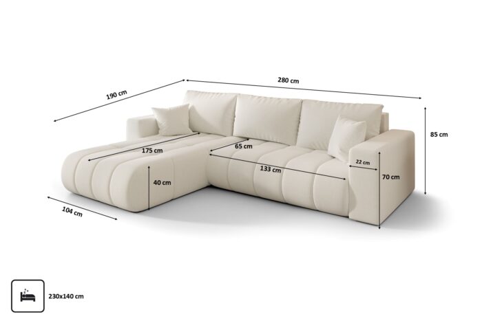 Modernes Ecksofa mit Schlaffunktion und Bettkasten Sofa L-form im Stoff WIND MILO PREMIUM