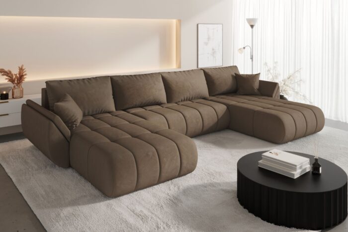 Ecksofa modernes U-Form Sofa mit Schlaffunktion und Bettkasten im Veloursstoff Monolith TOKYO U PREMIUM