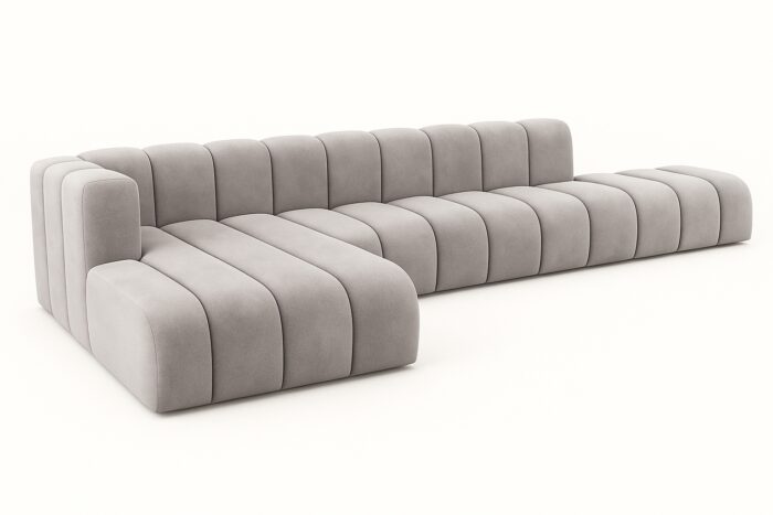 Luxus-Ecksofa, luxuriöses modulares Premium-Sofa im Veloursstoff Salvador GRAND L mit Hocker
