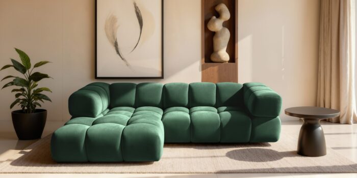 Ecksofa luxuriöses Velours-Sofa mit außergewöhnlichem Komfort im Stoff Bluvel modernes AVERRO