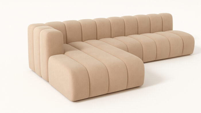 Moderne Ecksofa aus Veloursstoff Salvador – außergewöhnlicher Komfort und ein designstarkes Erscheinungsbild. Grand L 295 cm