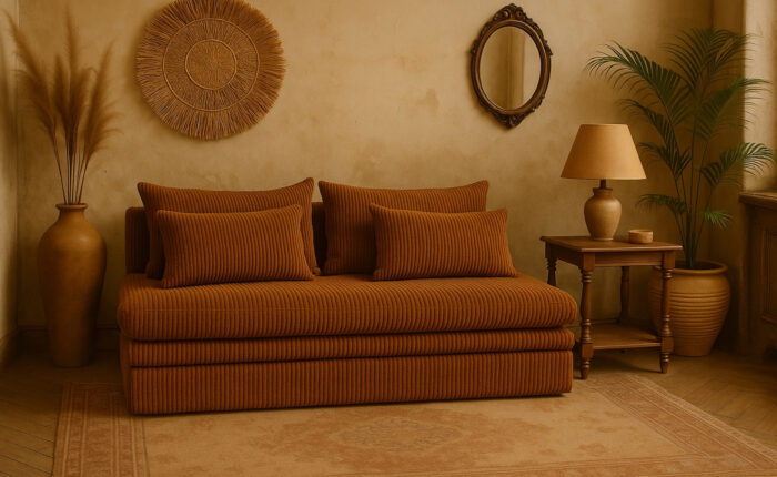 Schlafsofa Nelia im Cordstoff Poso – modern, kompakt und mit Schlaffunktion