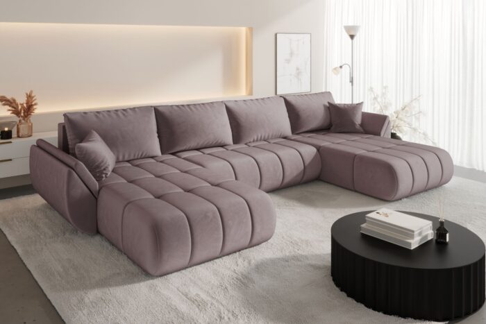 Ecksofa modernes U-Form Sofa mit Schlaffunktion und Bettkasten im Veloursstoff Monolith TOKYO U PREMIUM