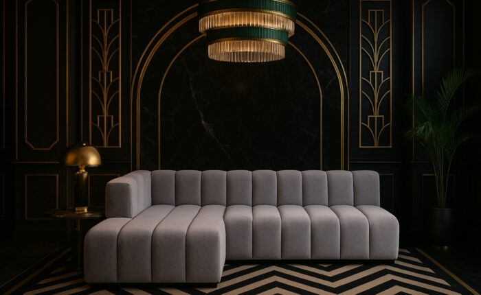 Moderne Ecksofa aus Veloursstoff Salvador – außergewöhnlicher Komfort und ein designstarkes Erscheinungsbild. Grand L 295 cm