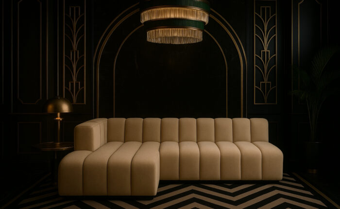 Moderne Ecksofa aus Veloursstoff Salvador – außergewöhnlicher Komfort und ein designstarkes Erscheinungsbild. Grand L 295 cm