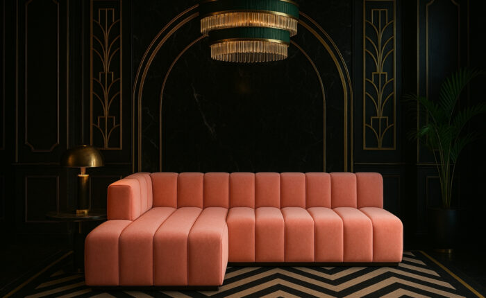 Moderne Ecksofa aus Veloursstoff Salvador – außergewöhnlicher Komfort und ein designstarkes Erscheinungsbild. Grand L 295 cm