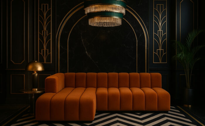 Moderne Ecksofa aus Veloursstoff Salvador – außergewöhnlicher Komfort und ein designstarkes Erscheinungsbild. Grand L 295 cm