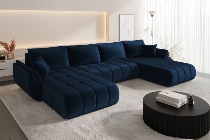 Ecksofa modernes U-Form Sofa mit Schlaffunktion und Bettkasten im Veloursstoff Monolith TOKYO U PREMIUM