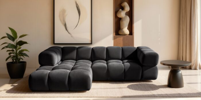 Ecksofa luxuriöses Velours-Sofa mit außergewöhnlichem Komfort im Stoff Bluvel modernes AVERRO